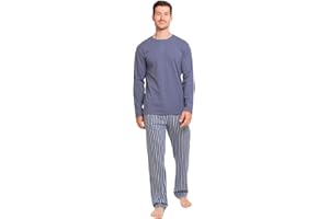 TRAMAS+ Pijama de Hombre Largo,100% Algodón, con Manga Larga y Pantalón Largo, Conjunto de Ropa para Dormir Entretiempo