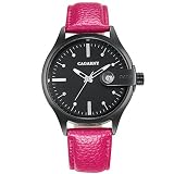 Easy Go Shopping 6873 Armbanduhr, lebendiges Zifferblatt, rund, wasserdicht, Quarz, Uhrwerk, mit Lederband, Magenta