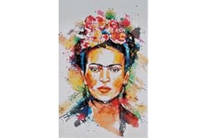 Max Stitch Design Frida - Kit de punto de cruz de algodón, 27 x 42 cm, punto de cruz fácil de contar con hilo de algodón, tela Aida, agujas, patrón, instrucciones (idioma español no garantizado)