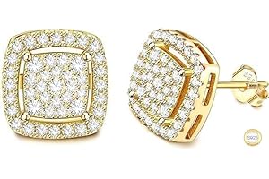 Dochais Square Stud Earrings for Men Women Sterling Silver Men's Earrings Silver/Gold Earrings Iced Out Mens Earrings Prong-Setting 5A CZ Stones Hip Hop Jewelry for Daily Dating Party