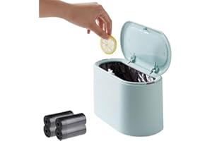 Taasmoog Desk Bin with Lid, Mini Desktop Bin Type Table Desktop Trash Bins Pop Up Mini Trash Can with 4 Rolls of Garbage Bags for Desk Office Bathroom Coffee Bar Tabletop Dresser(Blue)