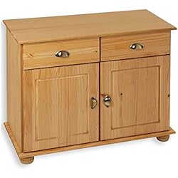IDIMEX Buffet Colmar Commode bahut vaisselier Meuble Bas Rangement avec 2 tiroirs et 2 Portes battantes, en pin Massif Finition teintée/cirée