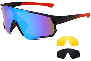 Long Keeper Lunettes de Cyclisme avec 3 Verres Interchangeables Lunettes de Sport Lunettes de Soleil Polarisées Protection UV400 pour Homme et Femme