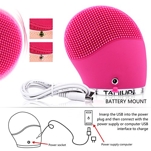 Quimat Gesichtsreinigungsbürste Anti-Aging sonic silikon wasserdicht elektronische Vibration Hautreinigung Pflege und Massagegerät Vibrierendes (rosarot) - 6