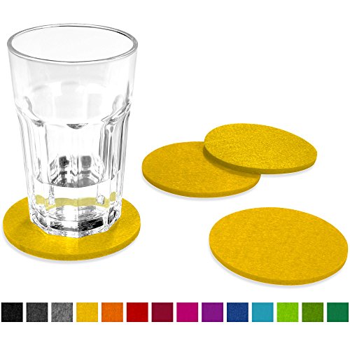 FILU Filzuntersetzer rund 8er Pack (Farbe wählbar) gelb – Untersetzer aus Filz für Tisch und Bar als Glasuntersetzer / Getränkeuntersetzer für Glas und Gläser