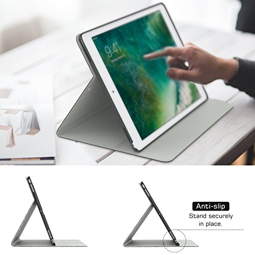 MoKo Hülle für Neu iPad Pro 12.9 2017 – Stoßfest Ledertasche Schutzhülle mit Auto Sleep/Wake up Funktion, Standfunktion und PC Bumper für Apple New iPad Pro 12.9 Zoll 2017 & 2015 Tablet, Dunkel Grau/Hellblau - 4