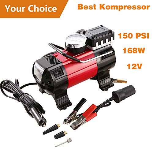 Voluker AutoTragbare Kompressor, 12V 168W tragbare digitaler Auto-Luftpumpe mit LED Lampe, 150 PSI Auto Kompressor