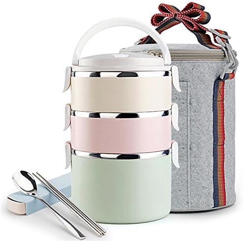 RFVBNM Gradient Color Japanese Lunch Box Thermal For Food Bento Box Stainless Steel LunchBox For Kids Portable Picnic School Student Lunch box Office bento Box,3 layer+bag