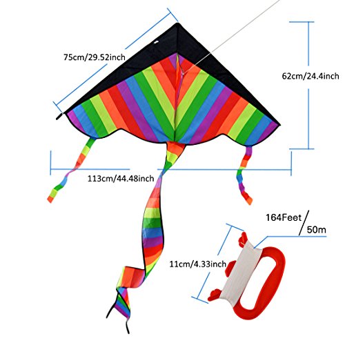 Foxom 2Pcs Rainbow Kite for Kids, Girls, Boys, Toddlers - Most Popular Outdoor Toys, Huge Kite with 50m/164 Feet Flying Line