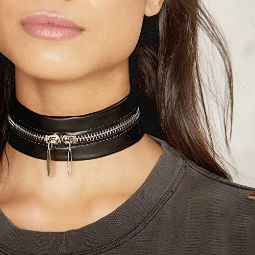 Preisvergleich Produktbild Reixus™ schwarze Lederhalskette, modisches Choker-Halsband mit Metall-Reißverschluss, Gothic-Schmuck für Damen