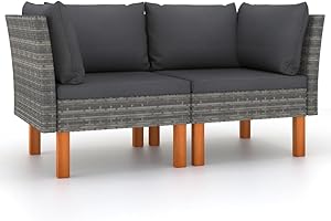 vidaXL 2X Madera de Eucalipto Sofás de Esquina Mobiliario Muebles Exterior Patio Terraza Hogar Silla Asiento Suave Estable Ratán Sintético