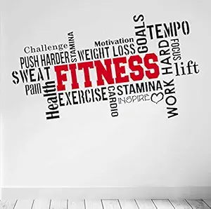 marvellous Vinyl Fitness Gym Motivational Quotes Wall Sticker, 59 x 104 cm, Black Red