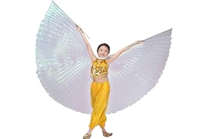 Leemiman Ailes de danse du ventre pour enfants, ailes dorées pour filles avec bâtons