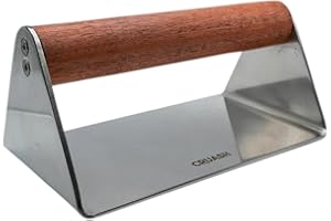 CRUASH SMASH TO CRUNCH Cruash Smasher Profesional de Acero Inoxidable para Smash Burgers, Prensa Hamburguesas, Smash Burger Smasher, Smasher hamburgesa, Aplastador de Hamburguesa (Rectangular Madera, 16_cm)