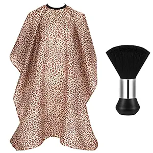 FEBSNOW Professional Barber Cape Leopard Salon Hair Cutting Cape with Adjustable neckline and Neck Duster Brush Barber Shop Supplies 46.8 × 56 Inch