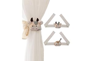 HZAOPZE 2 clips de cortina con cuerda de diseño de vaca y pingüino de dibujos animados, alzapaños para cortinas, para decoración de habitación infantil (vaca y pingüino)