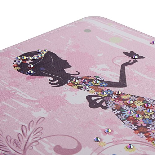 iPad mini Schutzhülle – Felfy Ultra Slim Flip Leather Case für / Apple iPad mini mini 2 mini 3 Tablet / Leder Hülle Etui Cover Handytasche / Bling Luxus Glitzer Glanz Steine Rhinetone Einfach Edel Fairy Fee Mädchen Girl Elf Blume Stil / 1x Rosa Flower Anti Dust Plug / 1x Pink Stylus - 6