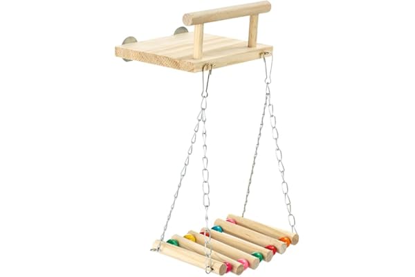 Perchoirs pour oiseaux, plate-forme en bois Support d'exercice avec balançoire et grande roue à mâcher pour perruches, conures, calopsittes et colibris (style C)