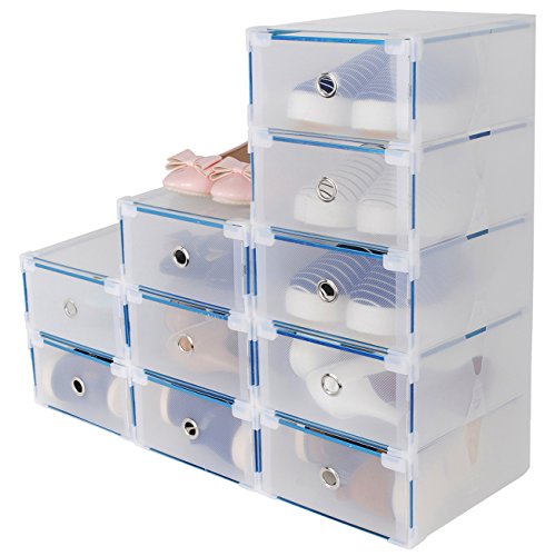Stapelbar Schuhbox Set 10x Schuhboxen Schuhkasten Schuhkarton Schuhschachtel Aufbewahrungsboxen Schuhaufbewahrung Schuhaufbewahrungsboxen Schubladen Multizweck Transparent L30xB18xH10cm - 6