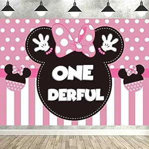 7x5 FT Minnie 1st Birthday Photography Backdrop Minnie Inspired Onederful Photo Background Mouse Girls First Birthday Baby Shower Party Supplies Photo Studio Props Decorations Banner