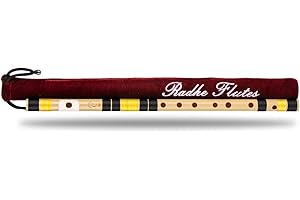 Radhe Flutes C Natural Mittelbansuri für Rechtshänder, Schwarz und Gelb, gestimmt mit Tanpura A = 440 Hz, PVC-Flöte + Samtbezug, Hindi- und Englischflötenunterricht