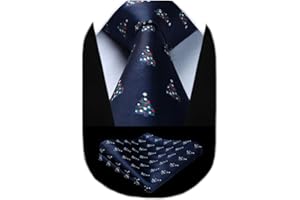 HISDERN Christmas Ties for Men Xmas Novelty Tie and Pocket Square Festive Party Funny Necktie Gift Set