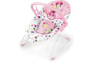 Bright Starts - Disney Baby, Transat - Minnie Mouse Spotty Dotty Avec Vibrations, 2 Jouets, 3 Points Harnais, Coussin Lavable En Machine, Rose, Dès La Naissance À 9