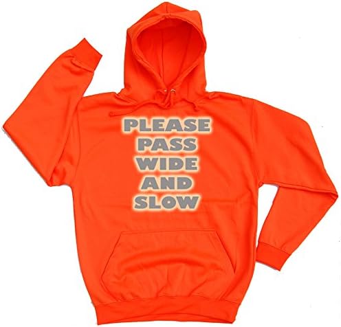 PLEASE PASS WIDE AND SLOW High Visibility / Hi Viz Reflective Horse Riding / Hacking Hoodie S-XL (Large, Electric Orange)