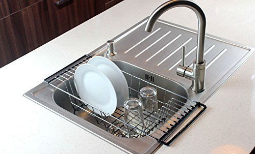 Over-The-Sink Kitchen Dish Drainer Rack, Durable Chrome-plated Steel (Black) by Neat-O