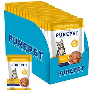 PUREPET All Life Stages Wet Cat Food, Real Tuna and Chicken Liver in Gravy, 15 Pouches (15 x 70g)
