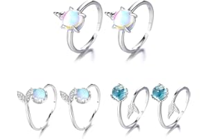 6Pcs Liwein Anillo de Sirena Ajustable de Plata para Niñas y Mujer - Regalo para Fiestas, Cumpleaños y Boda
