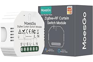 MoesGo Interruptor Persianas Inteligente RF433,Alexa Relé Zigbee para Persianas,Cortinas,Toldos Eléctricas,Control de App/Voz Alexa/Google Home/RF433 Mando,Temporizado