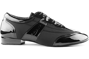 Portdance PD024 Pro Chaussures de danse pour homme - Verni / Lycra - Noir - Largeur normale - 2 cm standard - Fabriqué au Portugal