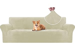 CYCMACO Copridivano Velluto Spesso 4 Posti, Elasticizzato Copri Divano con Braccioli, Copridivano AntiGraffio Gatto, Copridivani Antiscivolo Antimacchia, Universale Sofa Cover, Beige