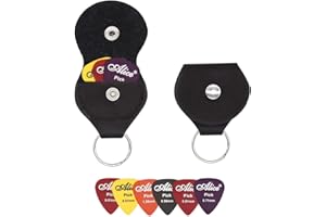 KOSTATECH KSTEU Porte-clés pour Médiator,Porte-clefs en Cuir pour Guitare 1Pcs,Support de Plectre en Cuir avec 6 Pièces de Médiators Colorés pour Guitare String Plucking for Guitar, Bass, Ukulele (noir)