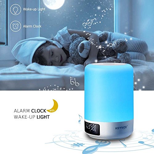 Keynice kabellosen Bluetooth Lautsprecher, Nachttisch-Lampe ,mehrfarbigem und dimmbaren,Schlummerfunktion und Wecker mit LED Zeitanzeige, Touch-Sensor, Freisprechfunktion, Gerät mit TF Kartenfunktion (weiß) - 5