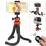Tripod for Smartphone, QHUI Phone Tripod Stand Mount with Bluetooth Remote Shutter Control,Mini Flexible Octopus Tripod for Gopro,DSLR,Samsung,Huawei,Android Smartphones