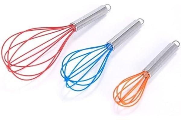 MSV Lot de 3 fouets de cuisine en Inox Rouge, Bleu & Orange