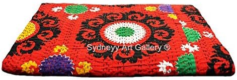 Sydneyy Art Gallery Indian Kantha Quilt, Bohemian Bedding Kantha, Suzani Kantha Rallies, Reversible Bedspread / Blanket (King Size) by Sydneyy Art Gallery
