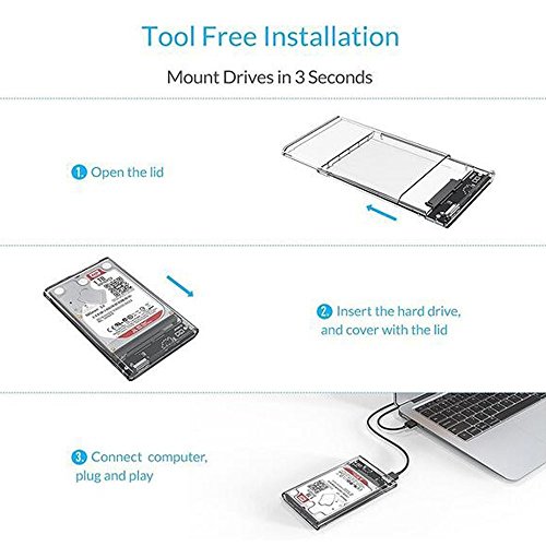 2.5 Festplattengehäuse/Case USB 3.0 Gehäuse Festplatte 2 5 Zoll SATA HDD and SSD, Tool-free Klar/Clear (include 1pcs enclosure only, without hard drive) - 6