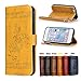 Produktbild iPhone 5 Leder Hülle,Handy Hülle Tasche iPhone 5S,Ledertasche für iPhone 5/5S/SE,Leweiany Handytasche iPhone 5 5S SE Schutzhülle aus Echt-Leder Retro Blumen Prägung Hülle im Ständer Bookstyle Wallet Tasche Flip Brieftasche Etui Schale mit Kartenfach, Magnet und Praktischer Standfunktion Luxus Tasche für Apple iPhone 5/5S/SE - Premium Hülle in Gold