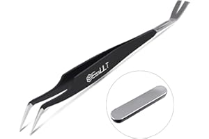 EasyULT Pinze per Zecche in Acciaio Inossidabile con Punta Curva, 2 in 1 per la Rimozione delle Cecche in Acciaio Inox, Doppia Faccia Pinzetta per Umani, Cani, Gatti-Nero
