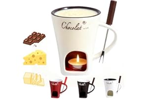 HI-Y2KGIRLS Chocolate Fondue Mug, Chocolate Melting Cup with Forks, Melting Butter Mug Pot Set, Personal Cheese Melting Cup, Warmer Mug for Candy Snack Caramel Party (Beige)