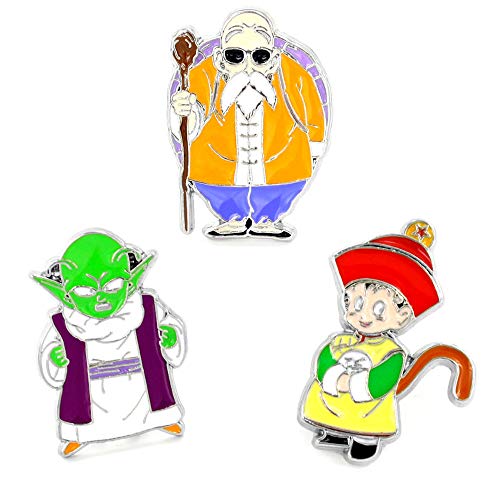 Kimkoala - Pinzas de Esmalte, 3 Unidades, diseño de dragón de Anime, superhijo Goku Majin Piccolo Master Roshi, Insignia de Solapa para niños, decoración de Mochila, Regalo