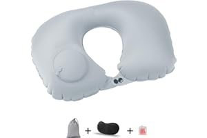 HUTVD Cuscino da Viaggio Gonfiabile, Cuscino Gonfiabile a Forma di U Pieghevole Cuscino Cervicale da Viaggio Gonfiabile con Pompa di Gonfiaggio a Pressione, Adatto per Auto, Ufficio (Grigio)