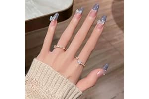 WOOXDYUK 24 sztuki uñas postizas, uñas postizas mate, puntas de presión, cobertura completa, arte de uñas degradado, Mariposa acrílica morada, pestañas de pegamento para maniuura