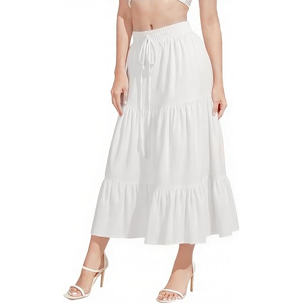 SEAUR Maxirok voor meisjes, zomer, lange rok, elegante zomerrok, zoom met ruches, elastische taille, kinderen, 130-165 = (EU 122-164), zwart, 158-164