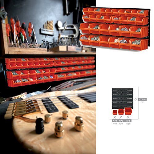 Preisvergleich Produktbild Wandregal + Stapelboxen 32 teilig Box Werkstatt Regal Lagerregal Steckregal