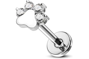 CM Crareesi Mania Hundepfote Piercing Ohr Helix Piercings Silber 16G Ohrpiercing G23 Titan Tragus Lippe Knorpel Conch Flache Rückseite Piercing Stecker Innengewinde Forward Helix Ohrringe für Frauen