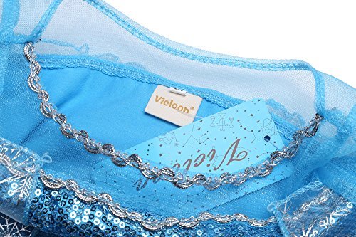 Vicloon Prinzessin Kostüm Mädchen, Eiskönigin ELSA Kleid Blau mit Diademe & Zauberstab, für Weihnachten Karneval Party Halloween Fest, 2-3 Jahre Size 100cm Blau - 5